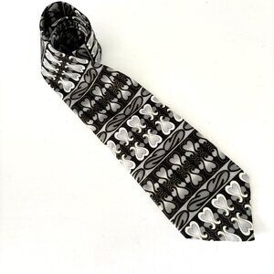 STAFFORDS Mens Silk Necktie Wild Hearts Black/White/Silver USA Made Vintage 56x4